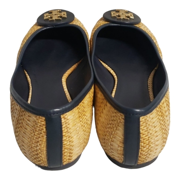 Tory Burch Reva Black & Raffia Straw Woven Flats Size 8.M - Picture 8 of 10
